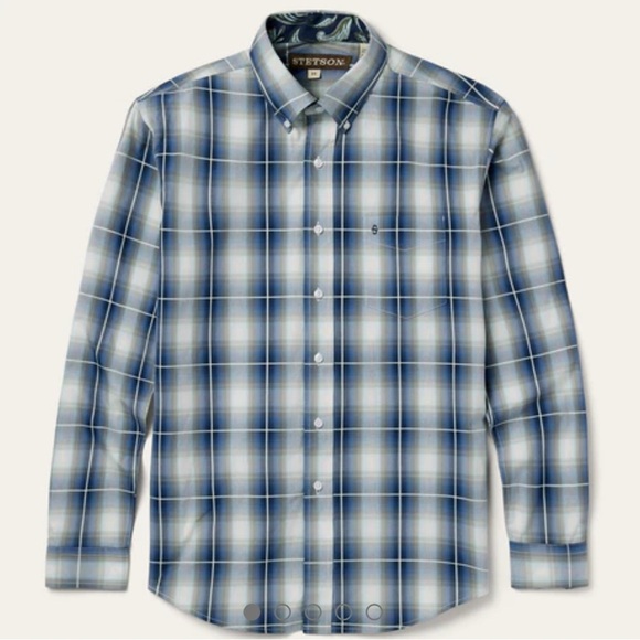 Stetson CRYSTAL PLAID BUTTON DOWN White, Blue and Tan long sleeve 2xL Men - Picture 1 of 12